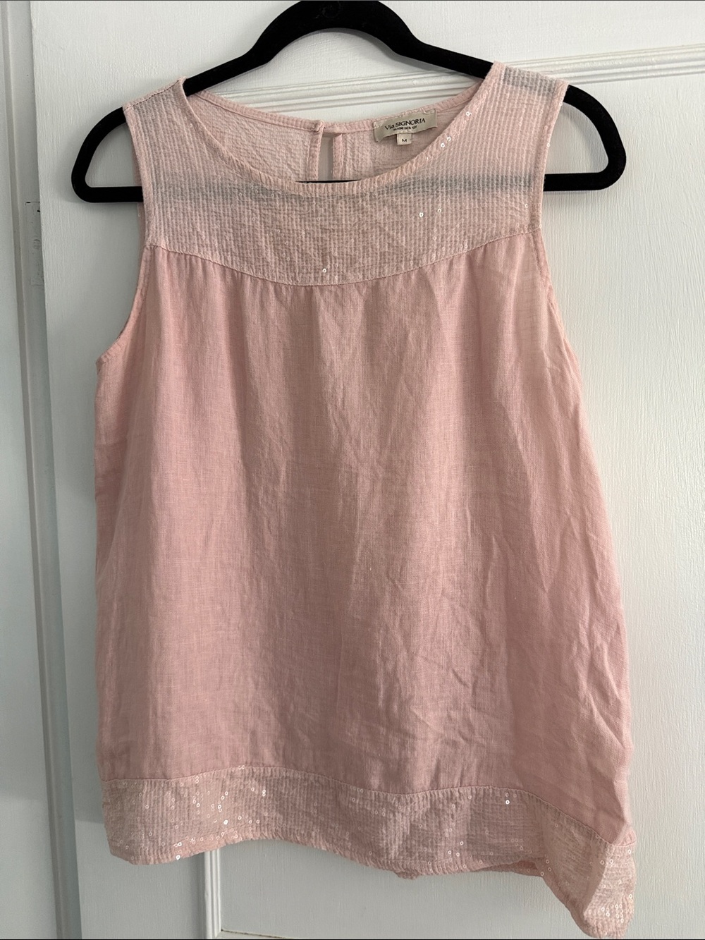 Linen Sleeveless blouse with Sequin Trim